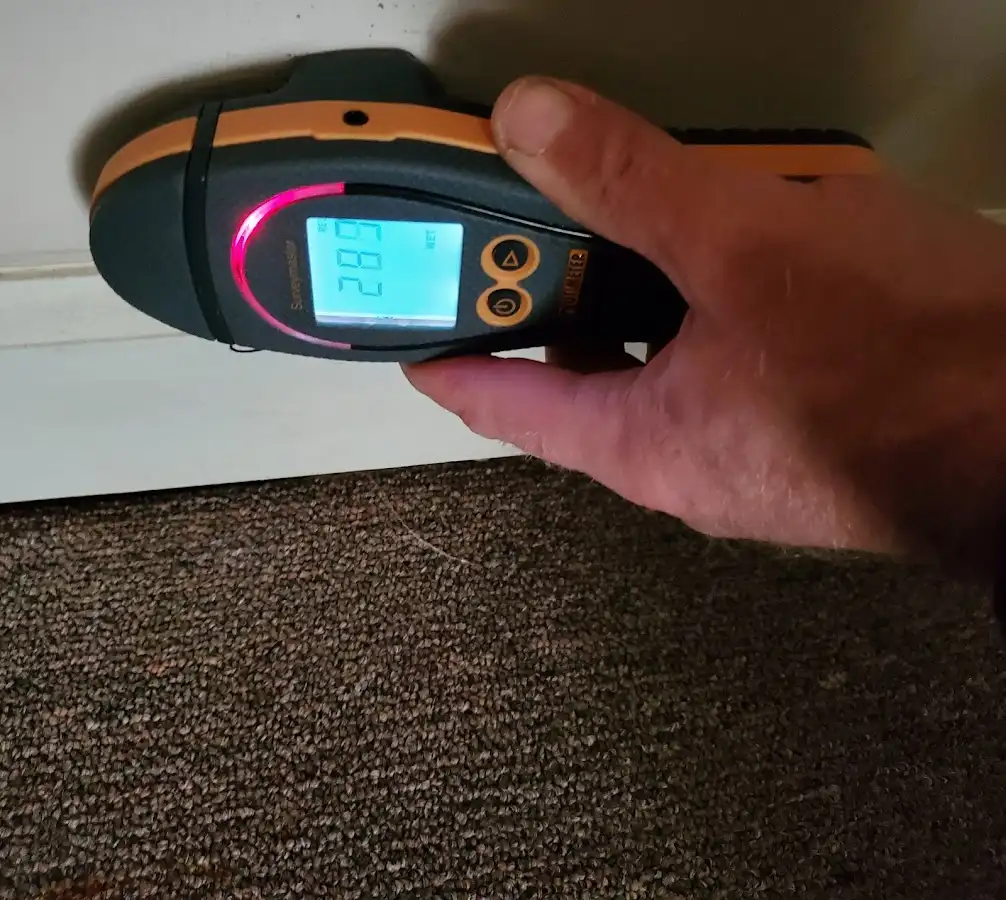 Moisture detection at baseboard during Storm Damage Restoration in Pasadena
